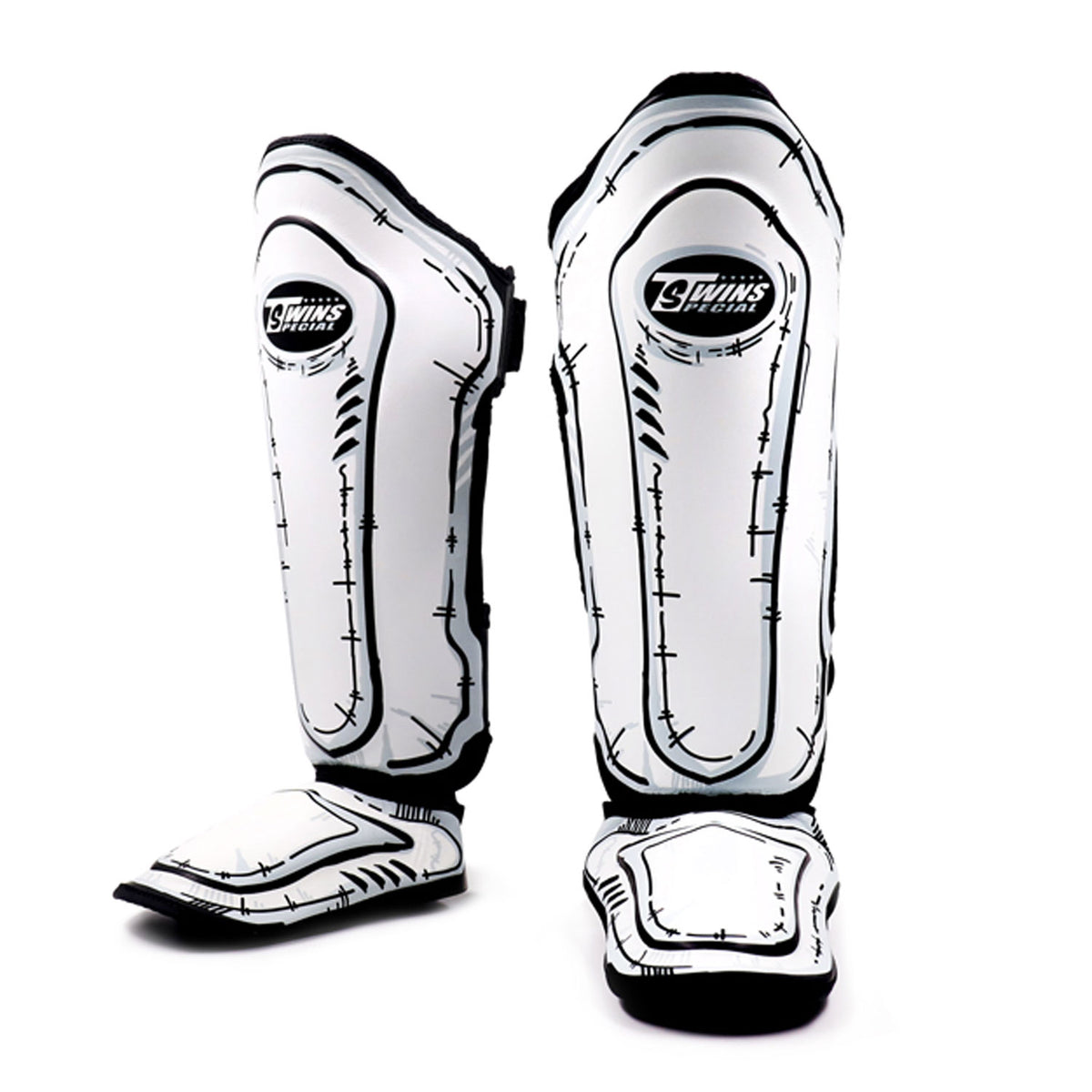 Twins Comic Shin Pads White Leather