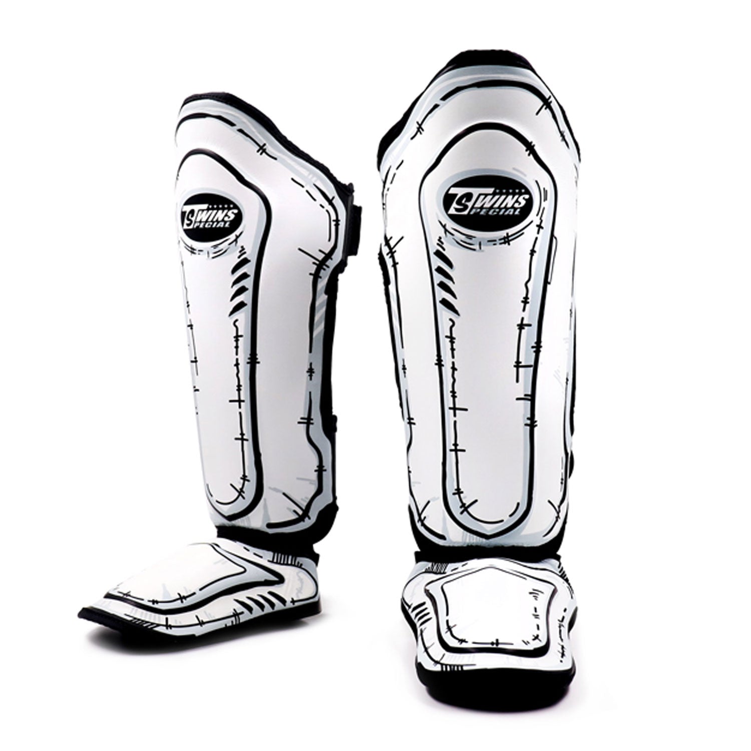 Twins Comic Shin Pads White Leather