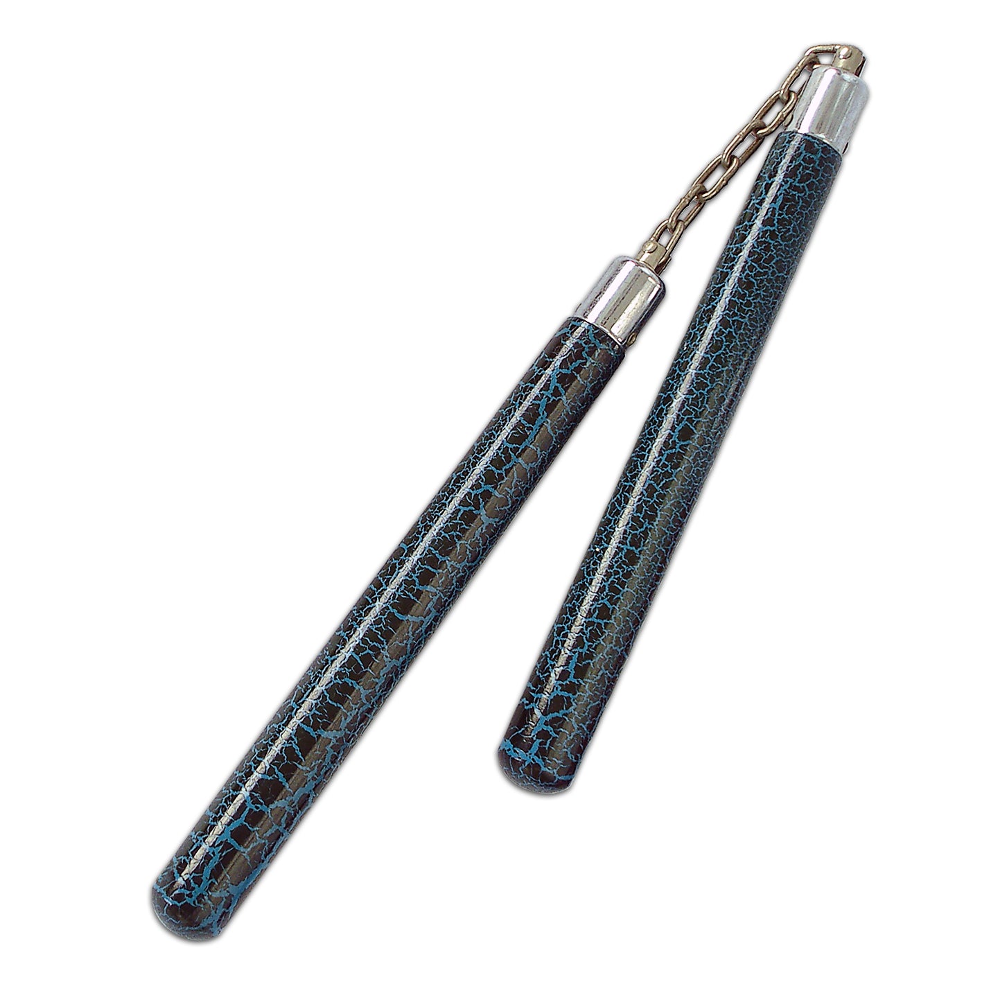 Nunchucks Wooden Blue Crackle Paint Finish With Chain - PRE ORDE
