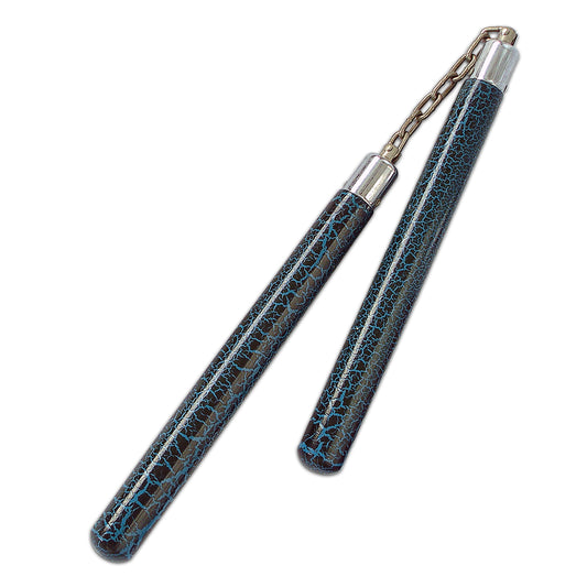 Nunchucks Wooden Blue Crackle Paint Finish With Chain - PRE ORDE