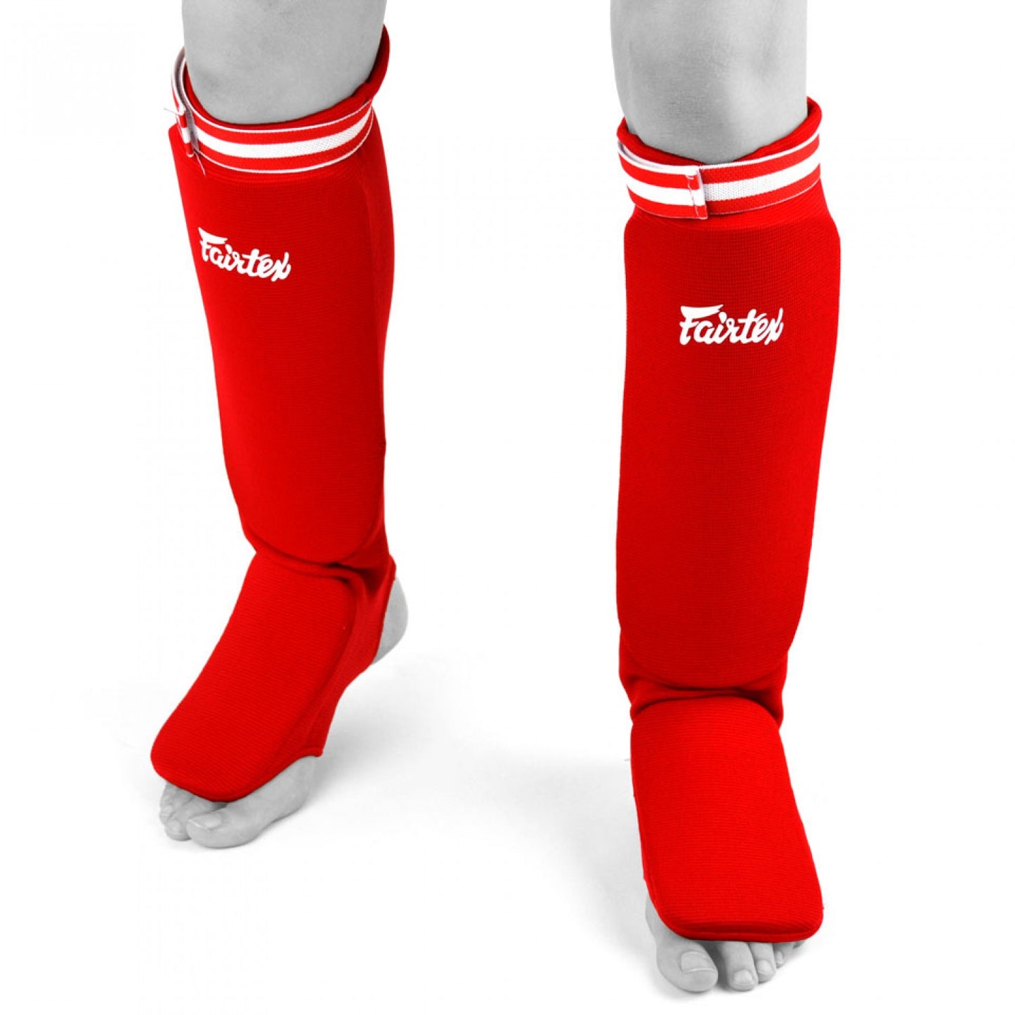 Fairtex Competition Muay Thai Elastic Shin Pads - Red