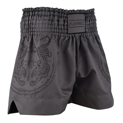 Twin Tiger Satin Muay Thai Competition Fight Shorts  - Grey