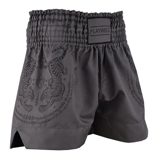 Twin Tiger Satin Muay Thai Competition Fight Shorts  - Grey