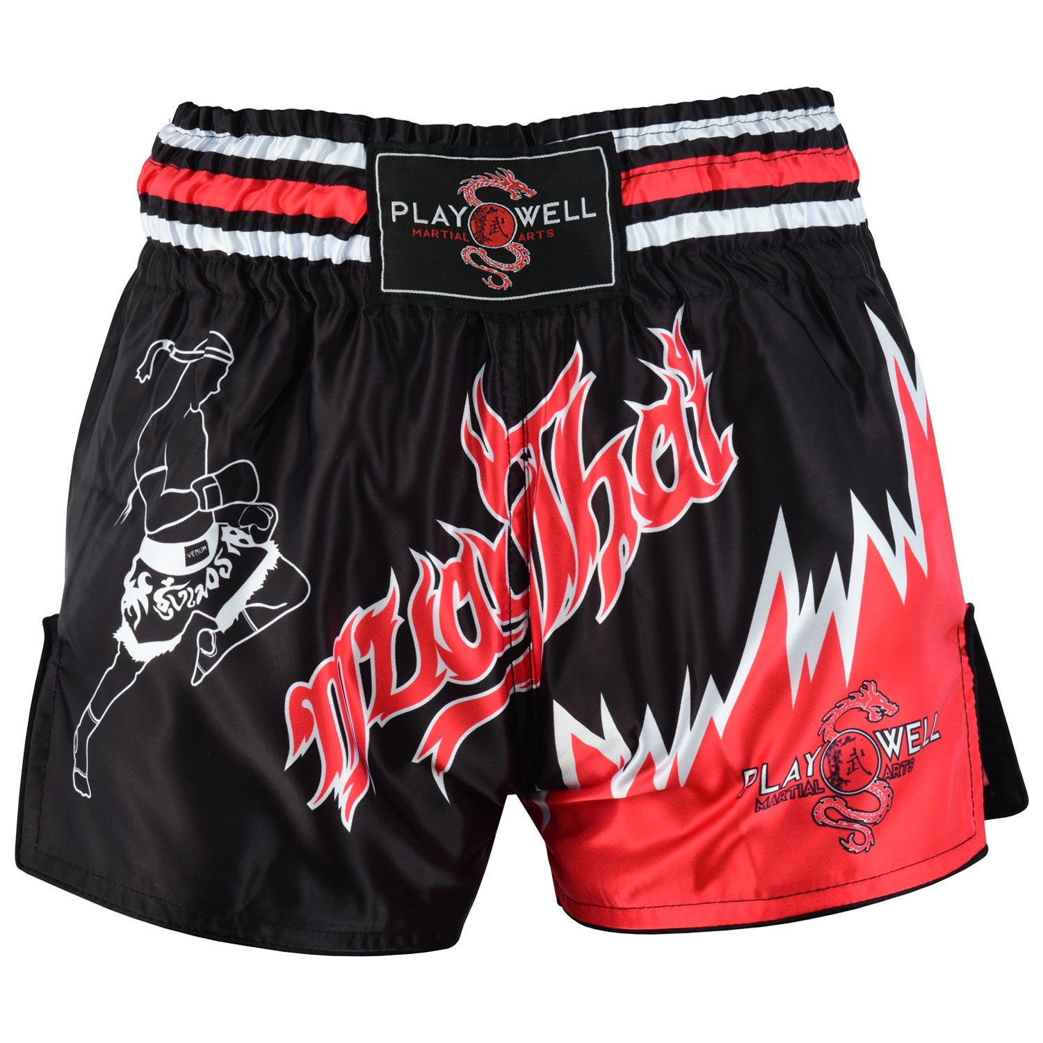 Kids Competition Muay Thai Shorts  - Black/Red