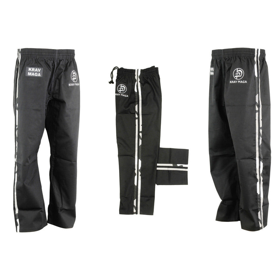 Krav Maga Kids  Combat Trousers - Black W/ 2 Camo Stripes Cotton