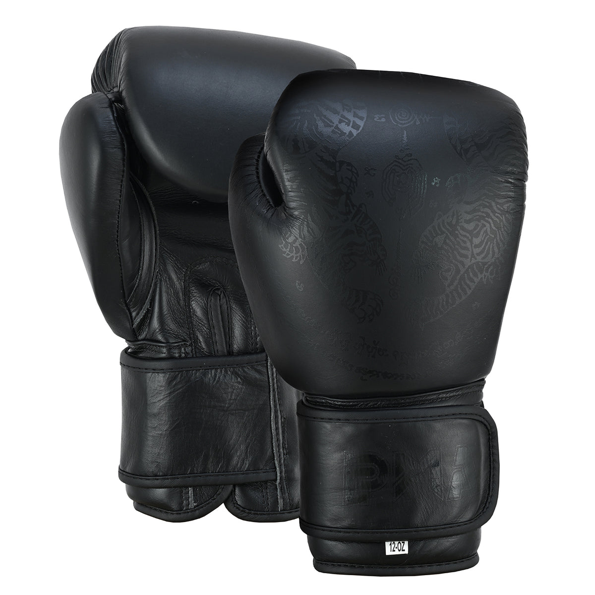 Playwell Premium Black "Twin Tiger" Leather Boxing Gloves