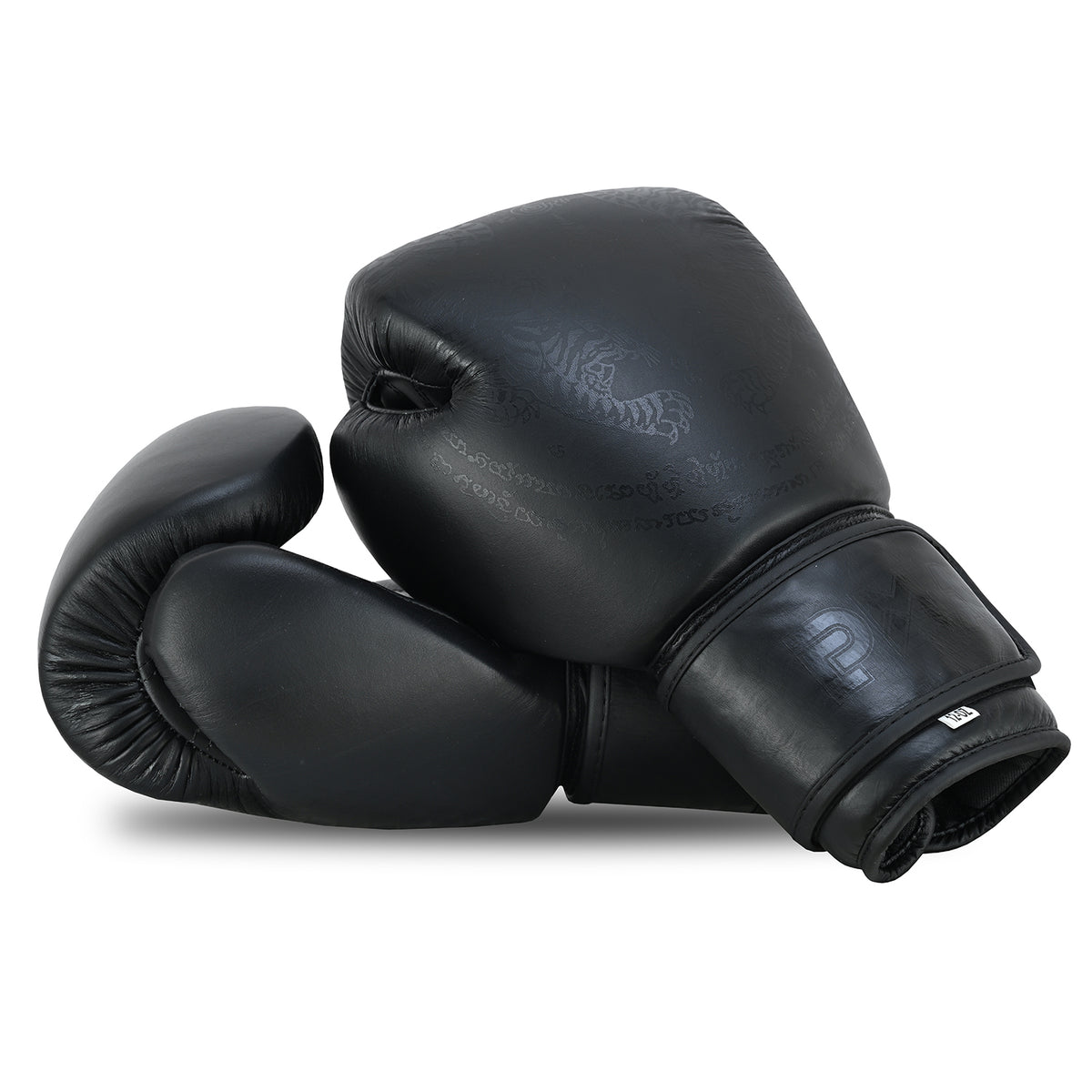 Playwell Premium Black "Twin Tiger" Leather Boxing Gloves