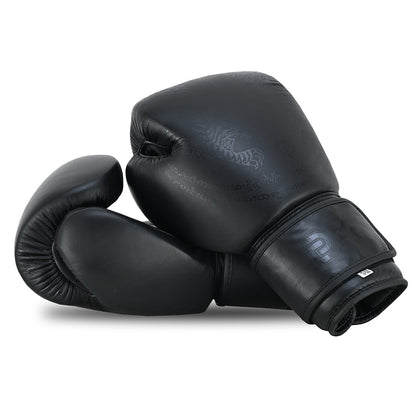 Playwell Premium Black "Twin Tiger" Leather Boxing Gloves