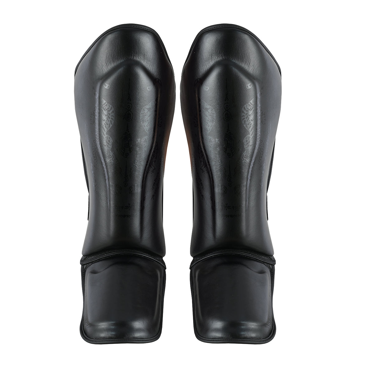 MMA/Muay Thai Twin Tiger Leather Shin Instep Guards - Black