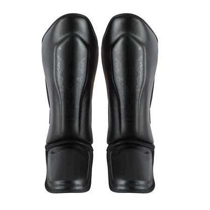 MMA/Muay Thai Twin Tiger Leather Shin Instep Guards - Black