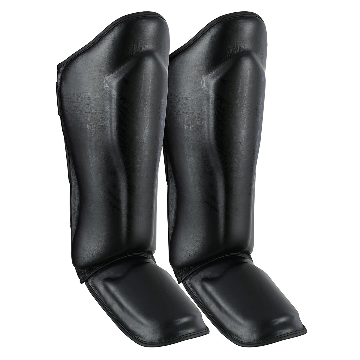 MMA/Muay Thai Twin Tiger Leather Shin Instep Guards - Black