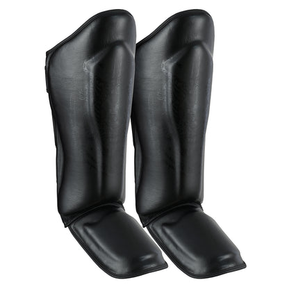 MMA/Muay Thai Twin Tiger Leather Shin Instep Guards - Black