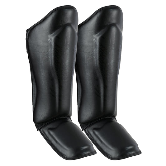 MMA/Muay Thai Twin Tiger Leather Shin Instep Guards - Black