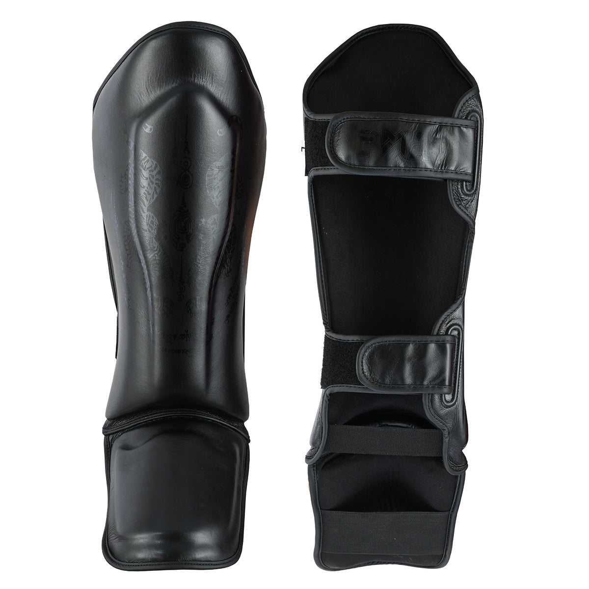 MMA/Muay Thai Twin Tiger Leather Shin Instep Guards - Black