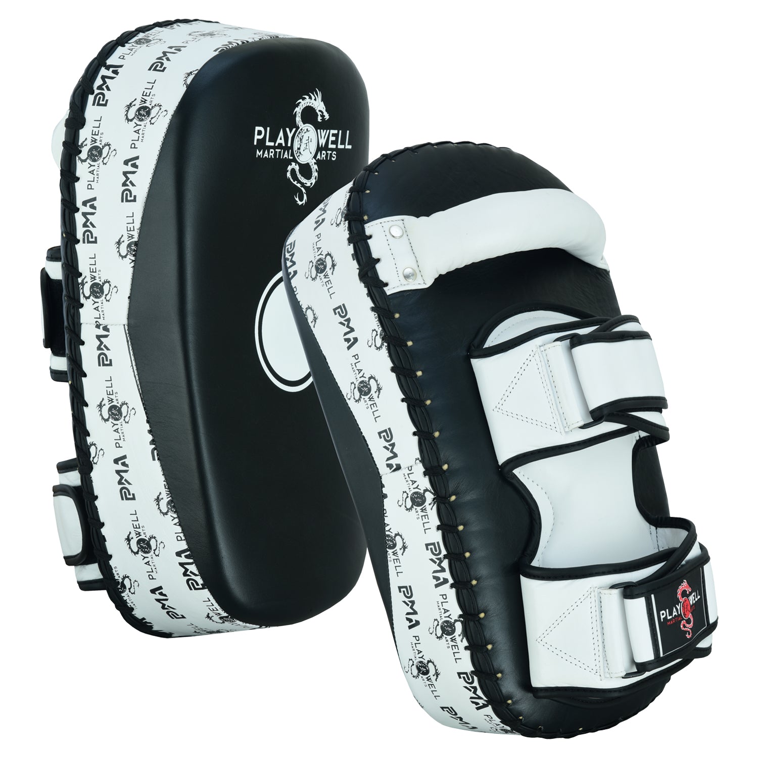 Playwell Elite Deluxe " Logos" Leather Curved Thai Pad - PRE ORD