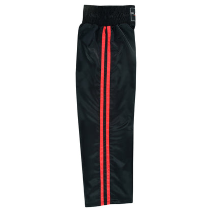 Adults Full Contact Black Satin Kickboxing Pants With Stripes