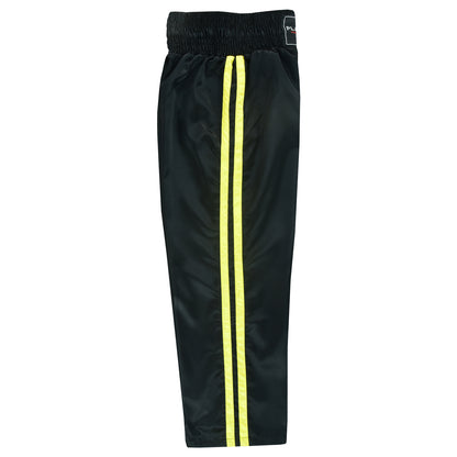 Adults Full Contact Black Satin Kickboxing Pants With Stripes
