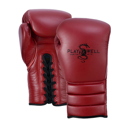 PLaywell Pro Leather Boxing Gloves With Laces - Maroon