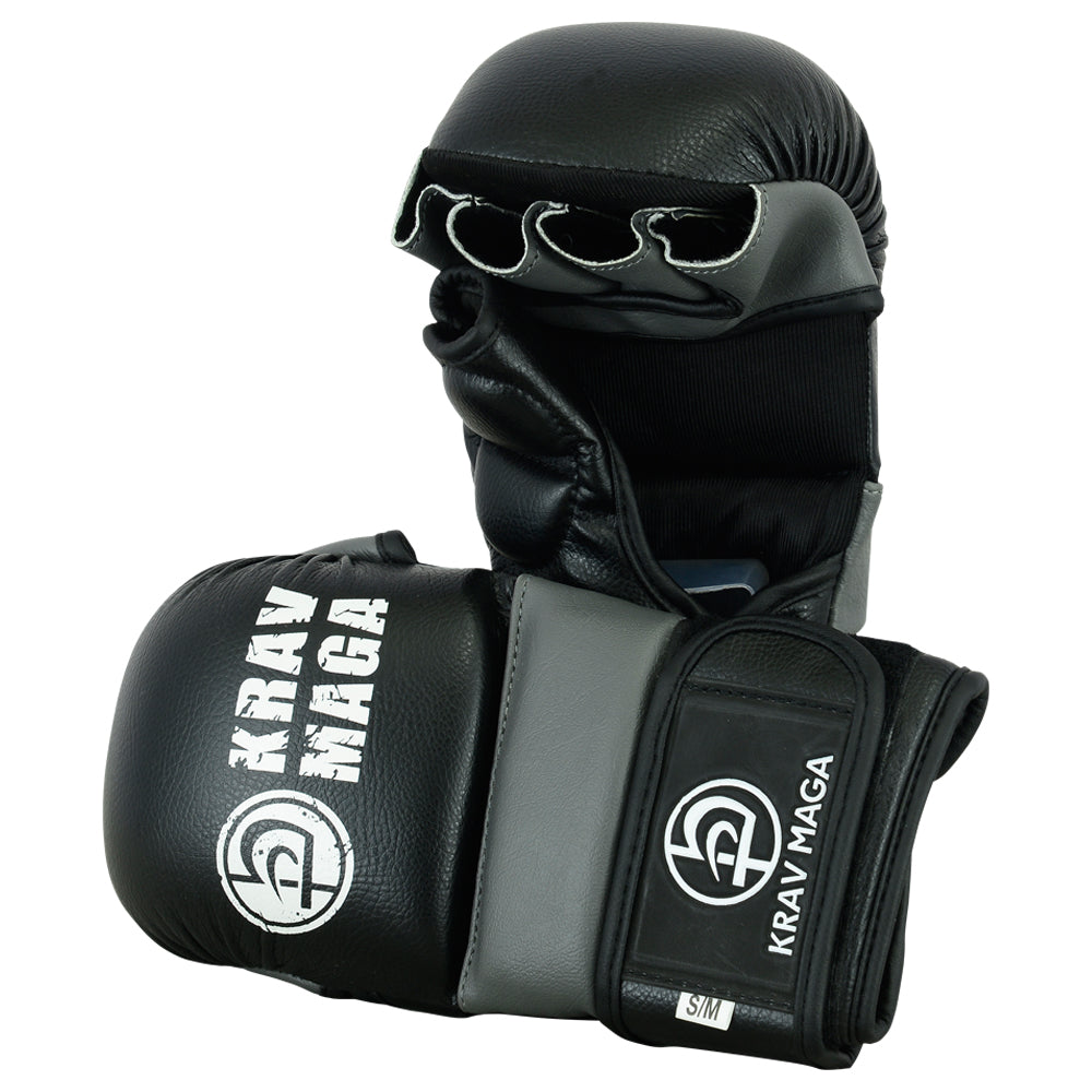 Krav Maga Elite Hybrid MMA Sparring Gloves - 7oz  (Black/Grey )