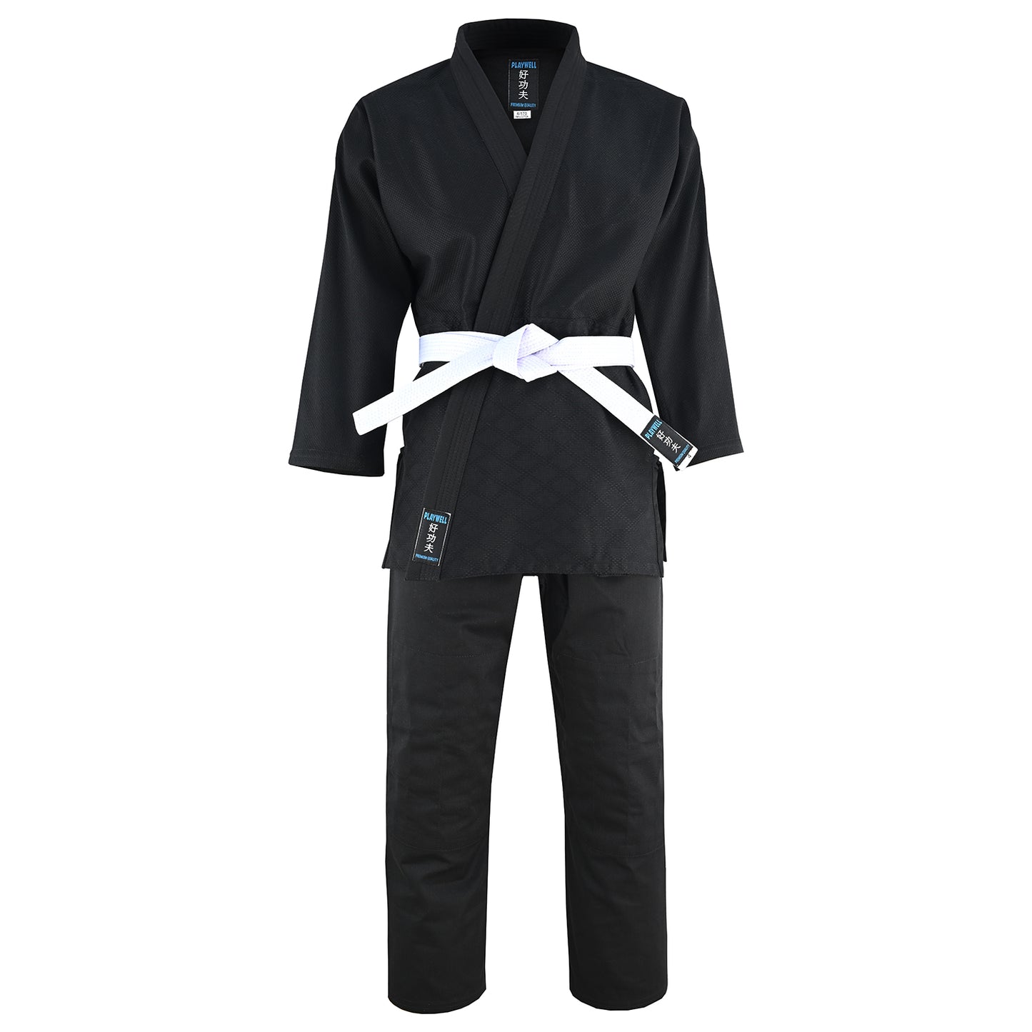 Playwell Adults Basic Plain Ju Jitsu Suit - Black 450g