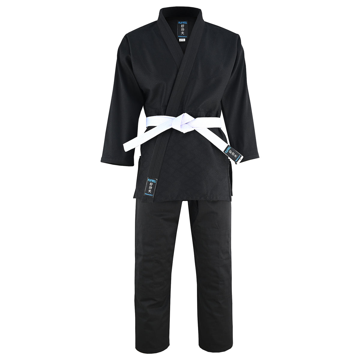 Playwell Adults Basic Plain Ju Jitsu Suit - Black 450g