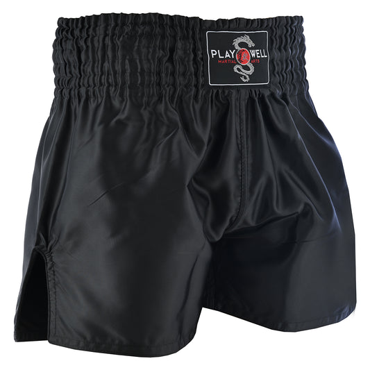 Plain Black Satin Muay Thai Training Shorts