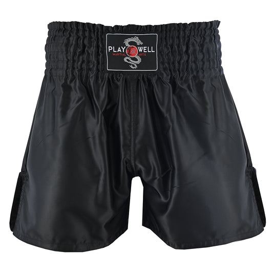 Plain Black Satin Muay Thai Training Shorts