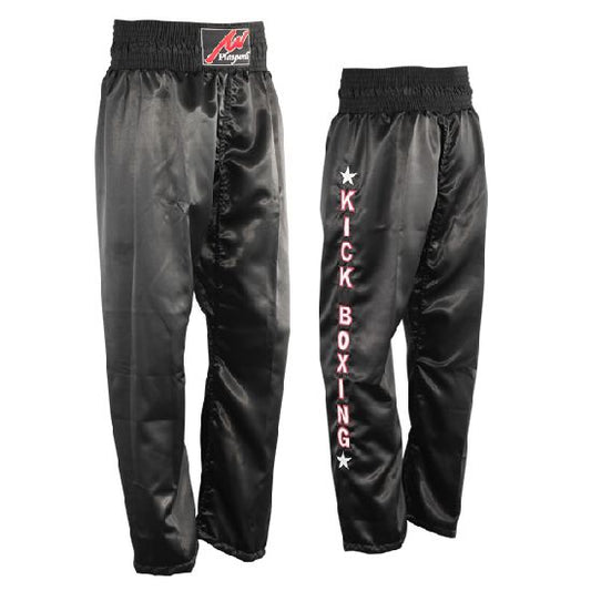 Black Satin Kickboxing Trouser - One Side