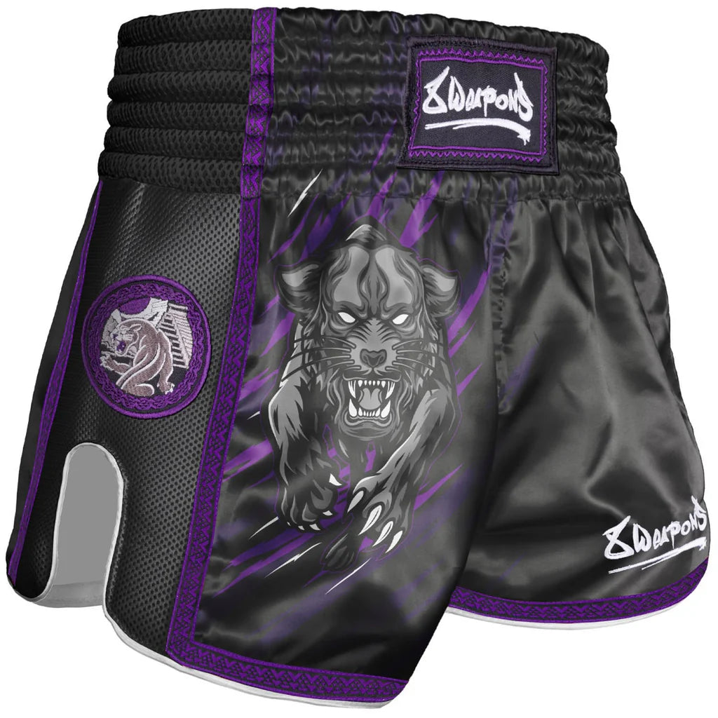 8 Weapons Kids Bestial Panther Muay Thai Shorts - Black/Purple