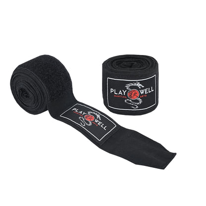 Playwell Premium Stretch Cotton Hand Wraps  - Black  - PRE ORDER