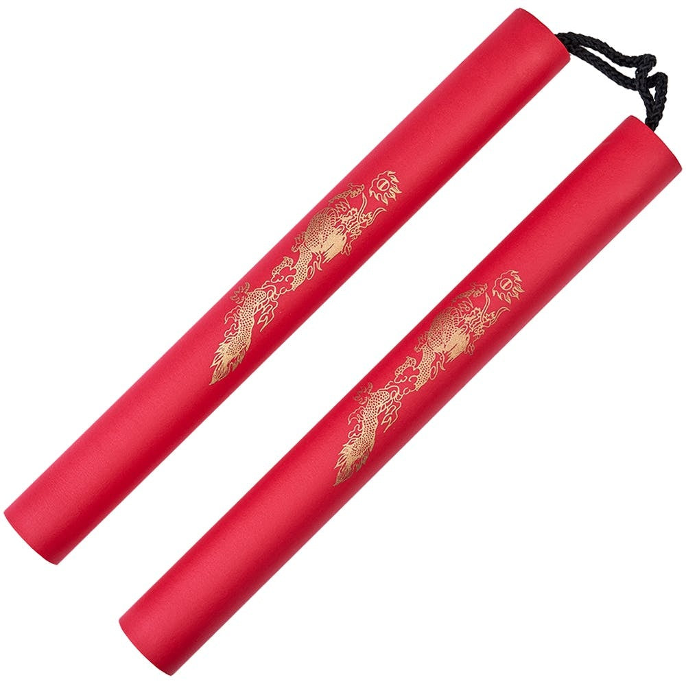 NR-008bu: Foam Nunchaku with Cord All Red Dragon