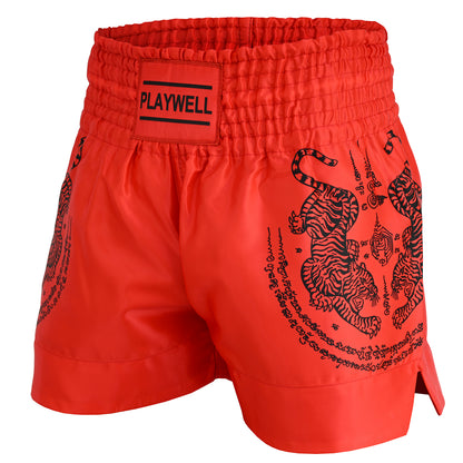 Twin Tiger Satin Muay Thai Competition Fight Shorts  - Red - PRE