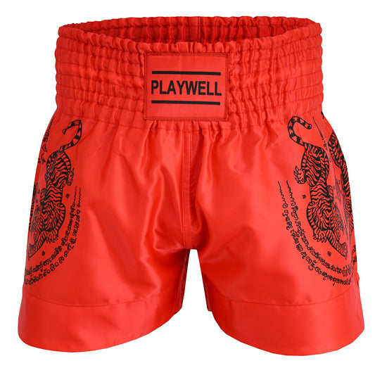 Twin Tiger Satin Muay Thai Competition Fight Shorts  - Red - PRE