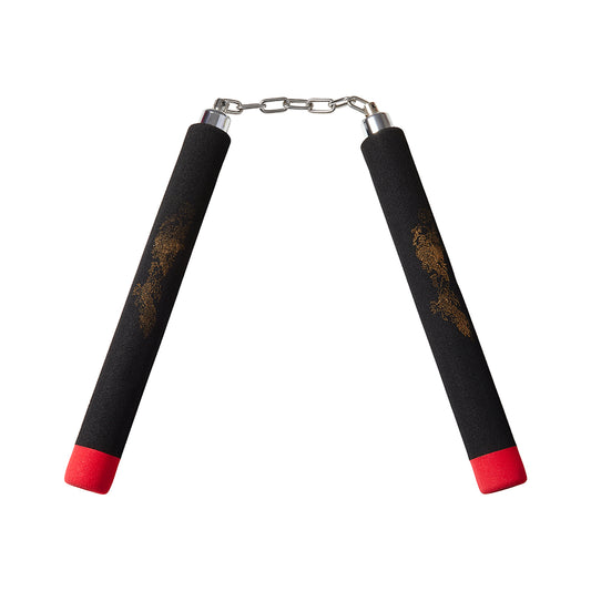 NR-028B: Foam Nunchaku W/ Metal B.B  All Black W/ Red Tips