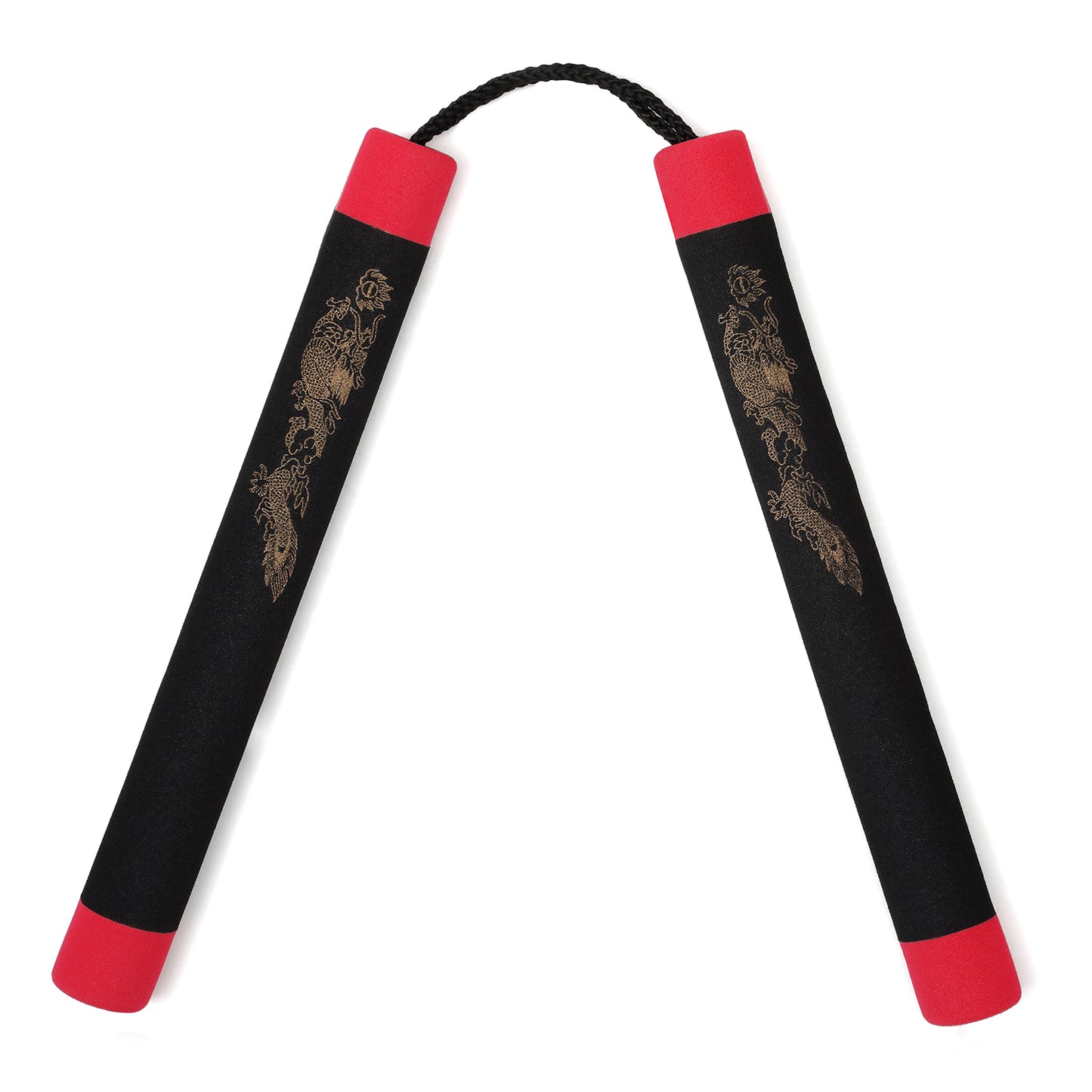 NR-005c: Foam Nunchaku with Cord Black Dragon With Red Tips - PR