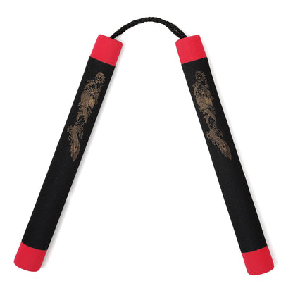 NR-005c: Foam Nunchaku with Cord Black Dragon With Red Tips - PR