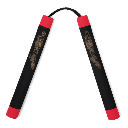 NR-005c: Foam Nunchaku with Cord Black Dragon With Red Tips - PR
