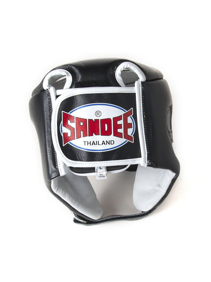Sandee Open Face Muay Thai Leather Head Guard  - Black