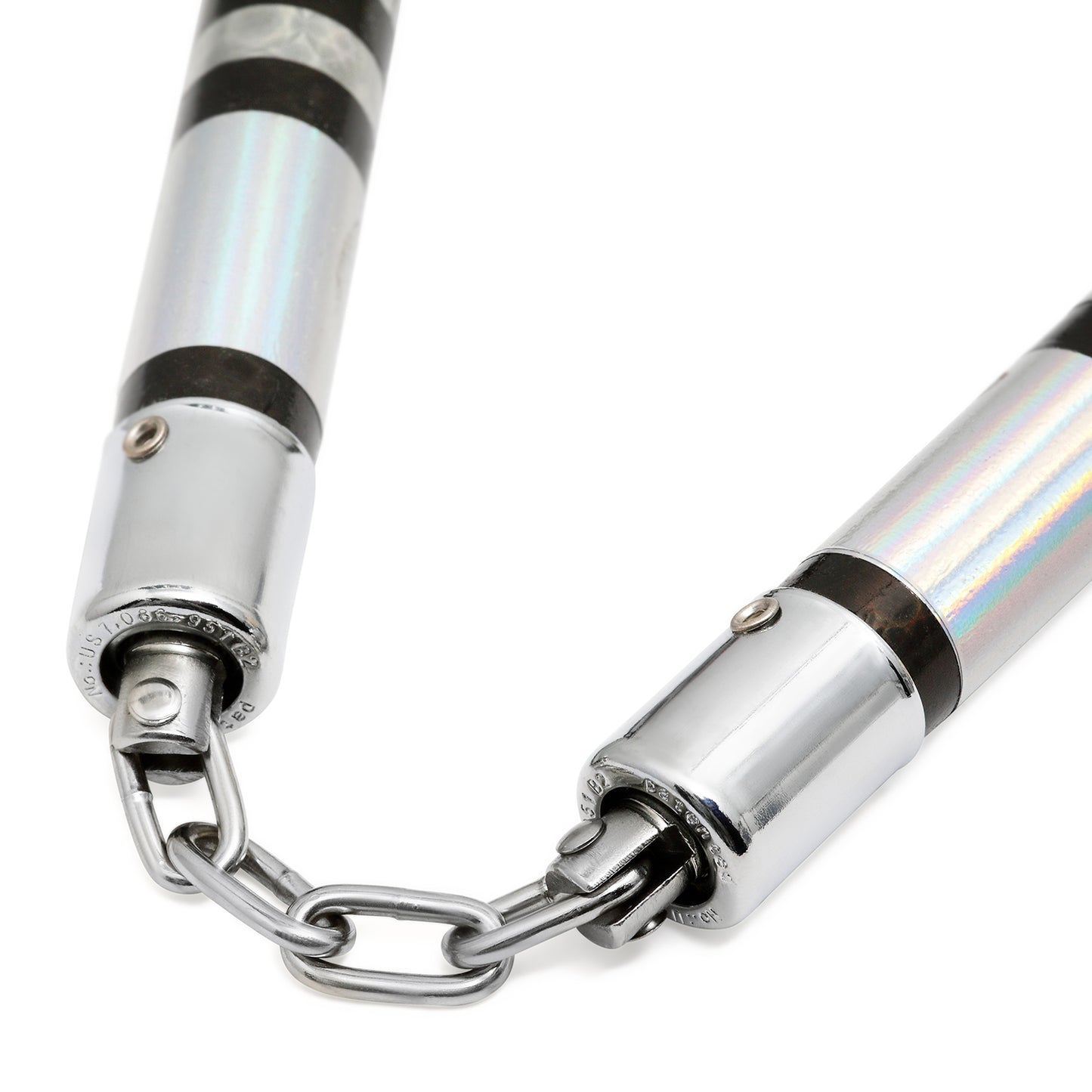 Chrome Spiral Competition Lotus Wood Nunchaku - Silver/Black