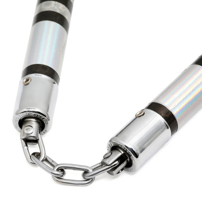 Chrome Spiral Competition Lotus Wood Nunchaku - Silver/Black