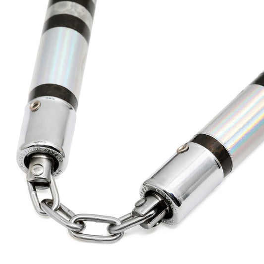 Chrome Spiral Competition Lotus Wood Nunchaku - Silver/Black
