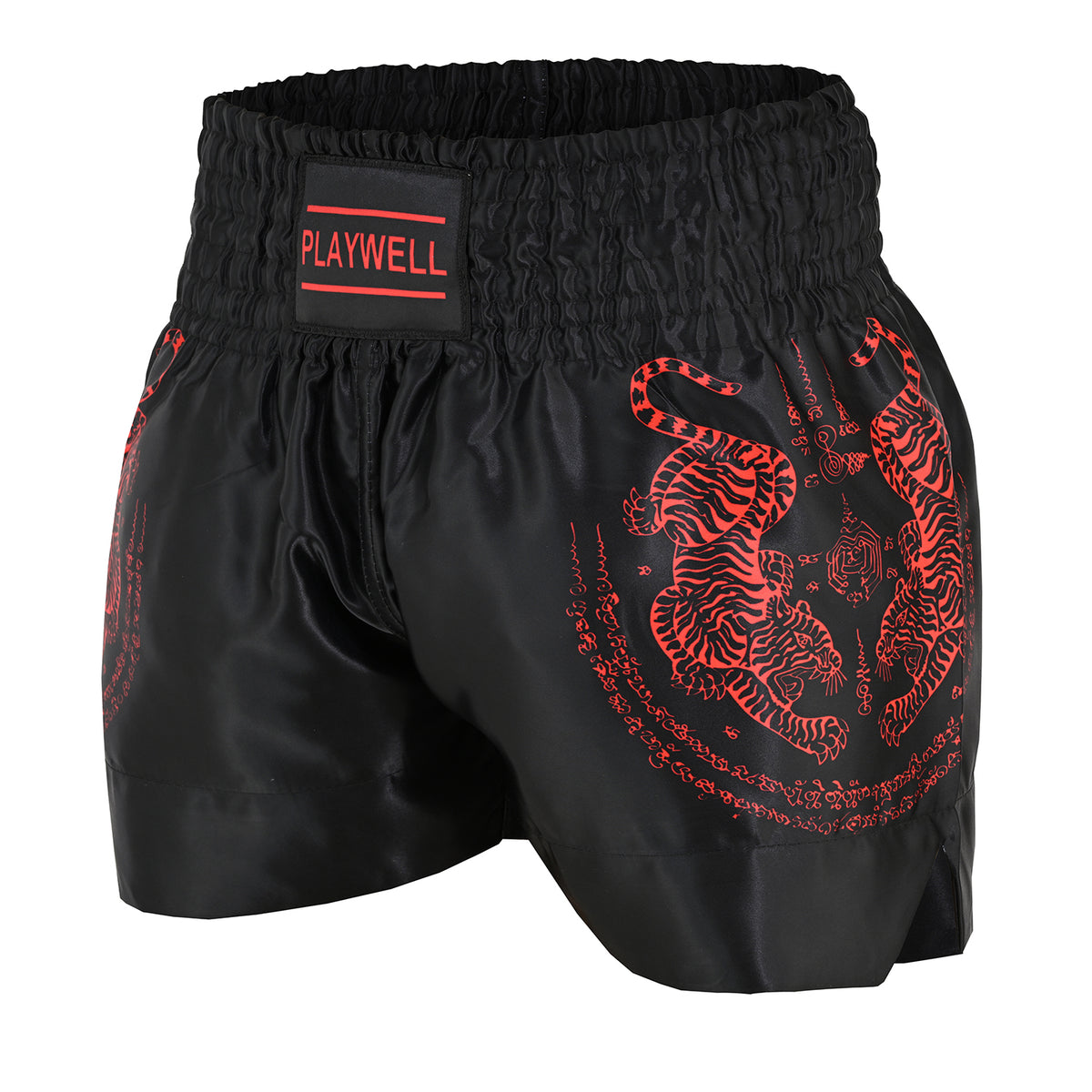 Twin Tiger Satin Muay Thai Competition Fight Shorts - Black/Red