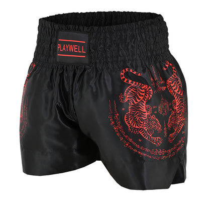 Twin Tiger Satin Muay Thai Competition Fight Shorts - Black/Red