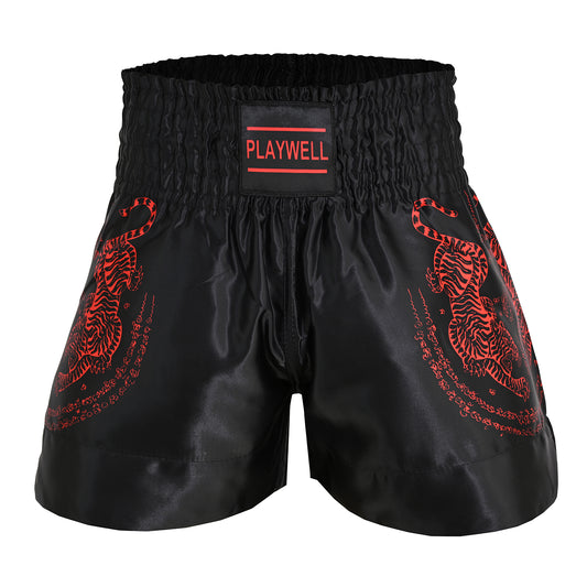 Twin Tiger Satin Muay Thai Competition Fight Shorts - Black/Red