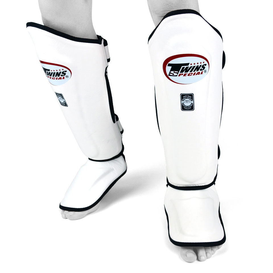 Twins SGL10 White Double Padded Leather Shin Guards