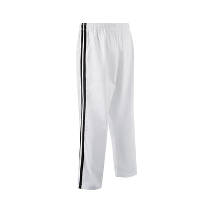 Full Contact Trousers - White W/ 2 Black Stripes Cotton