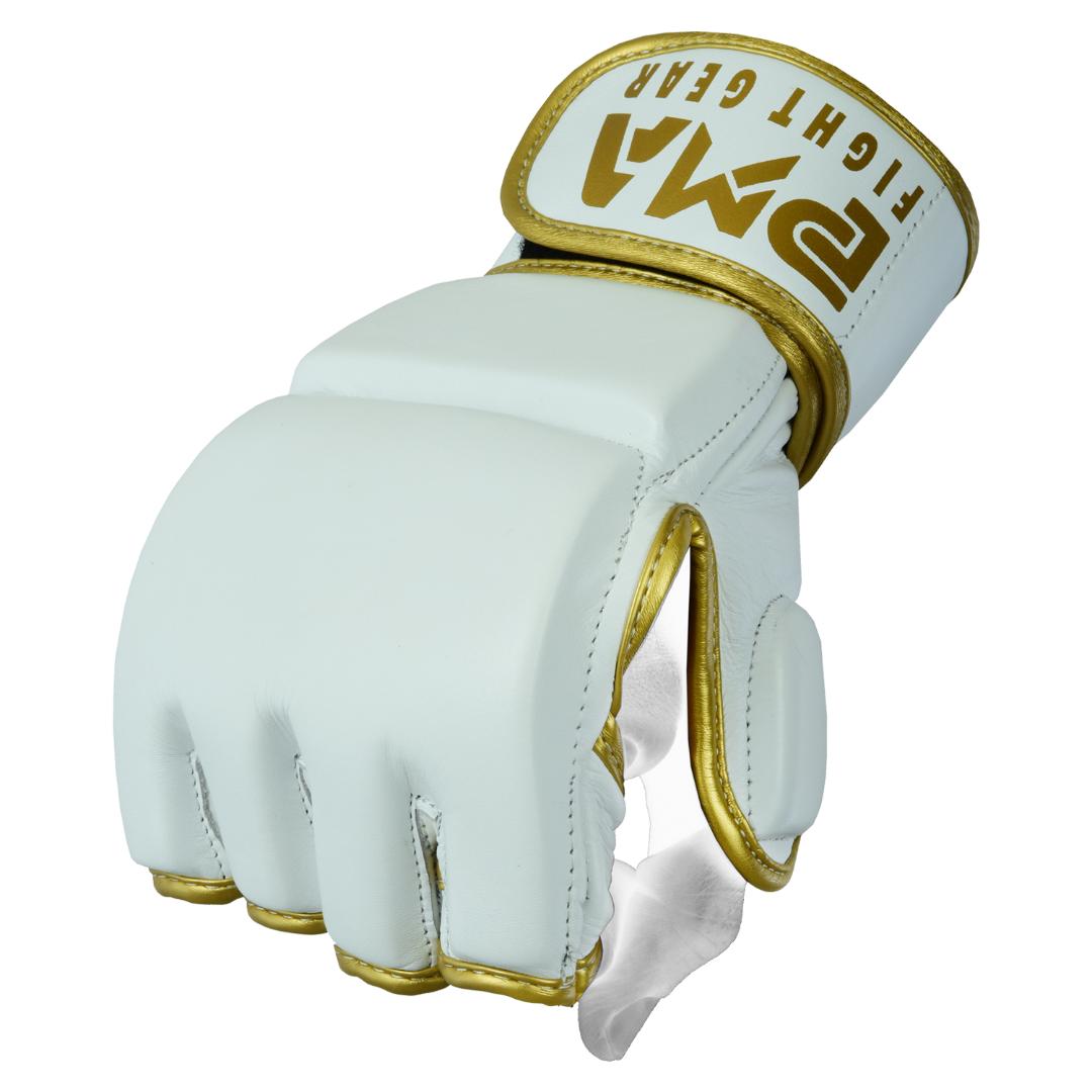 MMA Leather Elite White/Gold Grappling Fight Gloves