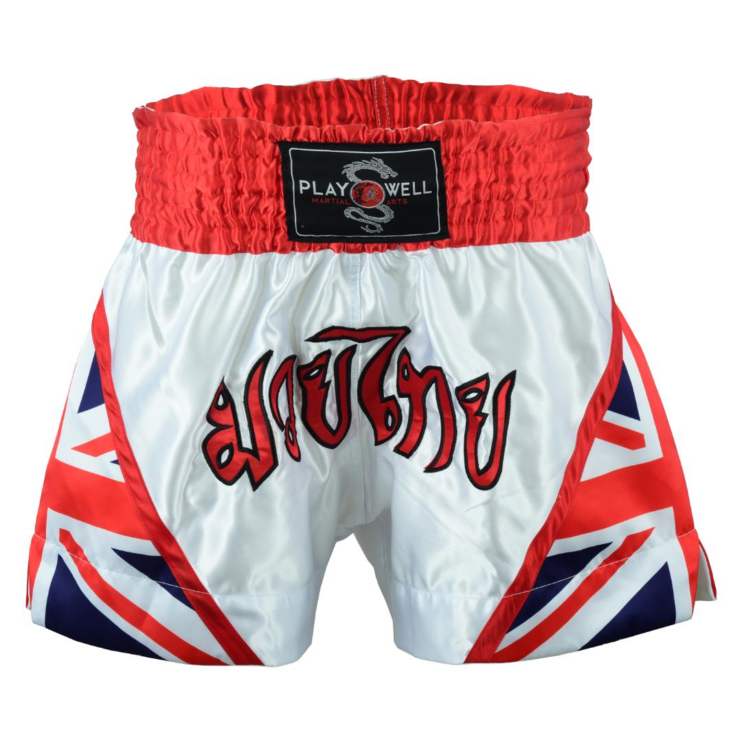 Muay Thai Competition White Fight shorts - Uk Flag