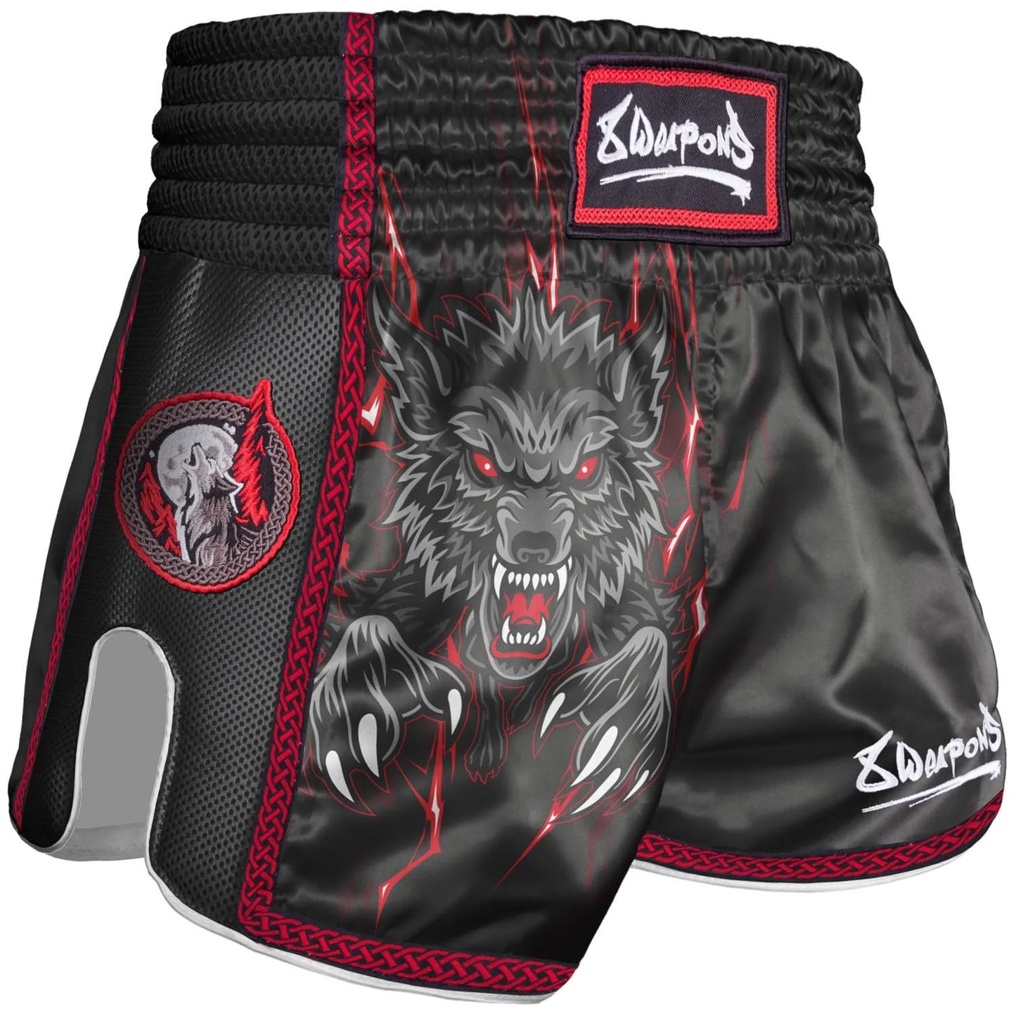 8 Weapons Kids Bestial Wolf Muay Thai Shorts - Black/Red