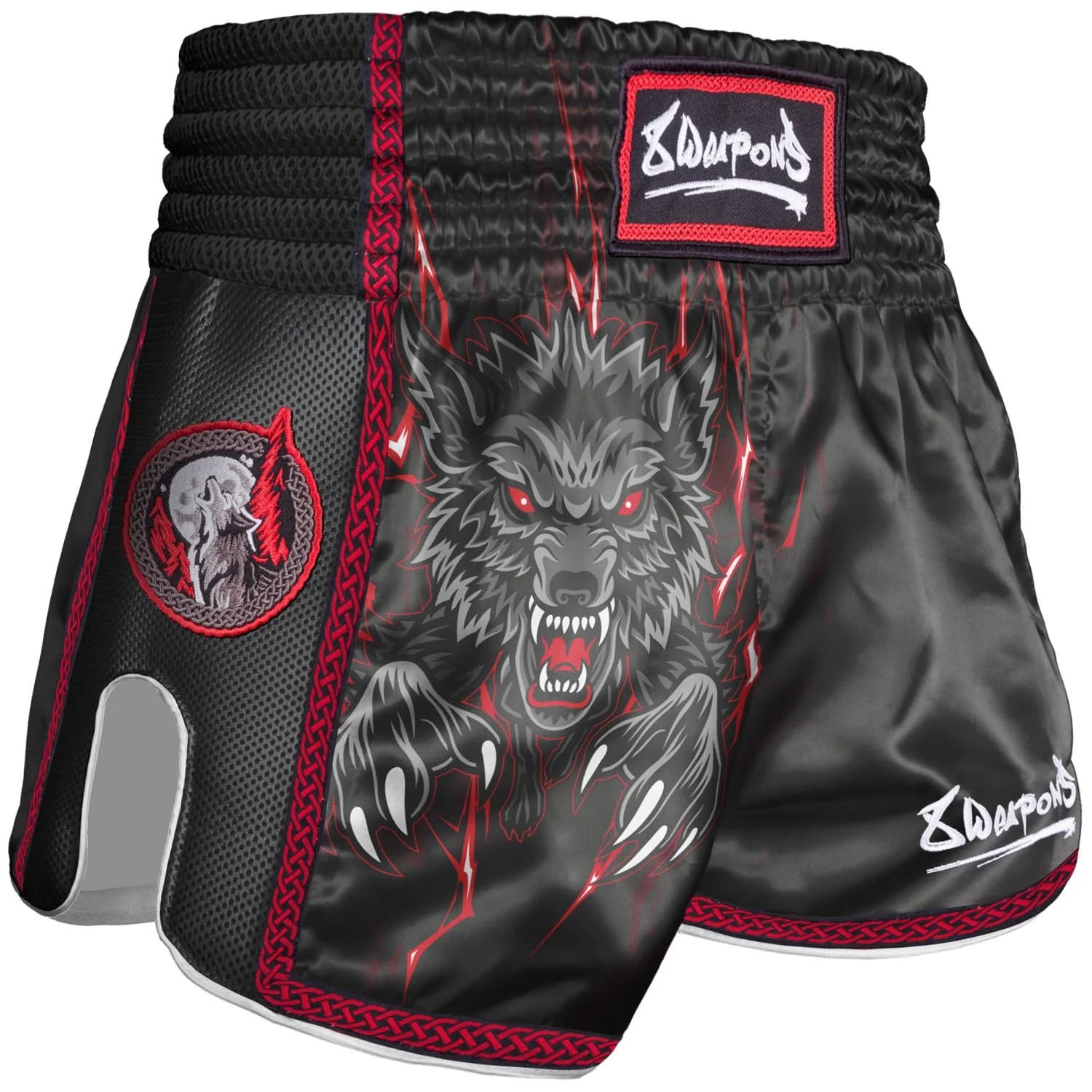8 Weapons Kids Bestial Wolf Muay Thai Shorts - Black/Red